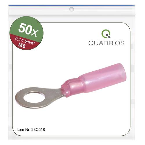 Quadrios 23C518 Ringkabelschuh Querschnitt (max.)=1.5 mm² Loch-Ø=6.5 mm Teilisoliert Rot 50 St.
