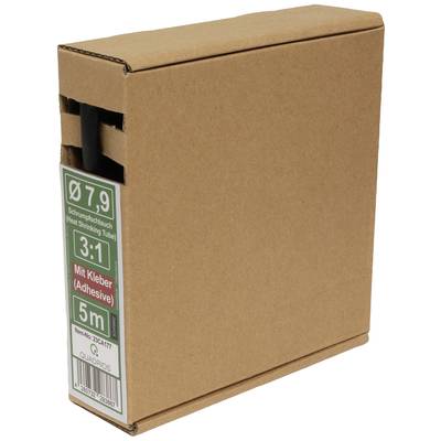 Kartonverpackung für Schrumpfschlauch, Größe Ø7,9, Länge 5m, mit Aufdruck 'Mit Kleber (Adhesive)' und Produktnummer.