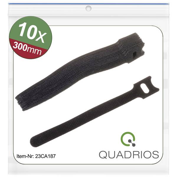 Quadrios 23CA187  Klettkabelbinder zum Bündeln Haft- und Flauschteil (L x B) 300 mm x 14 mm Schwarz 10 St.