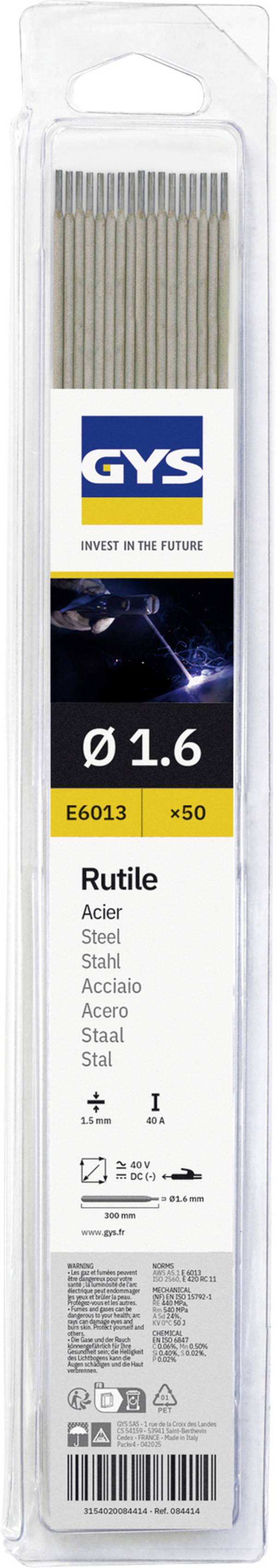 GYS Ruti-Stahl Schweißelektroden 50 St. (Ø x L) 1.6 mm x 300 mm 40 A (max.)