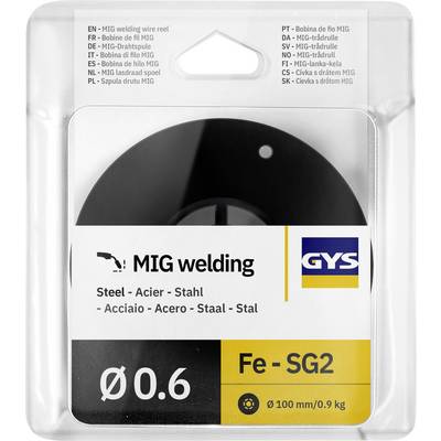 Packung GYS MIG-Schweißdraht mit Bezeichnung „Fe-SG2", 0,6 mm, 100 mm/0,9 kg für Stahl.