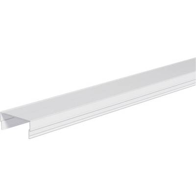 Weißes Aluminiumprofil oder Trimprofil in Perspektive auf neutralem Hintergrund mit langem U-förmigem Querschnitt.