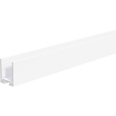 Weißer extrudierter Aluminium-Träger oder Schiene in perspektivischer Darstellung auf einfachem weißem Hintergrund.