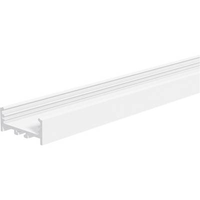Weiße Aluminium-LED-Linearleuchte mit langem rechteckigem Diffusor und Montageschiene, perspektivisch auf weißem Hintergrund dargestellt.