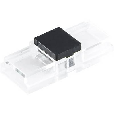 Schwarzer rechteckiger Stecker mit transparentem Kunststoffgehäuse auf weißem Hintergrund.