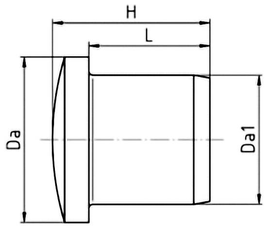 Technische Zeichnung eines zylindrischen Objekts mit beschrifteten Abmessungen: Da (Außendurchmesser), Da1 (Innendurchmesser), H (Höhe), L (Länge).