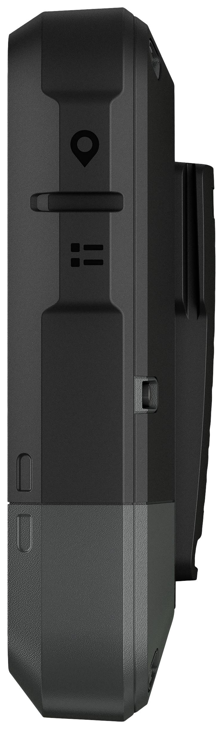 Schwarzes, rechteckiges elektronisches Gerät mit mehreren Tasten und Anschlüssen, vertikal orientiert.