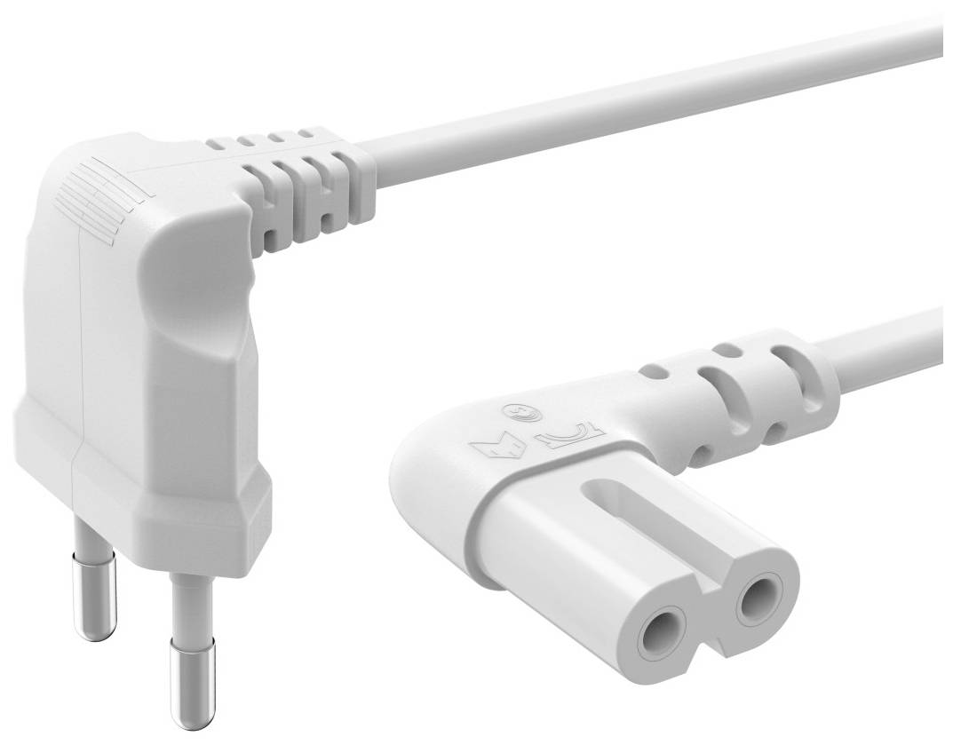 Weißes Netzkabel mit Eurostecker und Doppelnutbuchse, geeignet für Haushaltsgeräte und Elektronik.