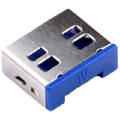 Ein blauer USB-A-Anschlussadapter mit Metalloberfläche, kompakt und für Datentransfer oder Aufladen geeignet.