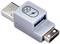 Ein grauer USB-Schutzadapter mit einem Blitzsymbol obenauf blockiert Zugang zu USB-Ports zur Sicherheit und Schutz vor unbefugtem Gebrauch.