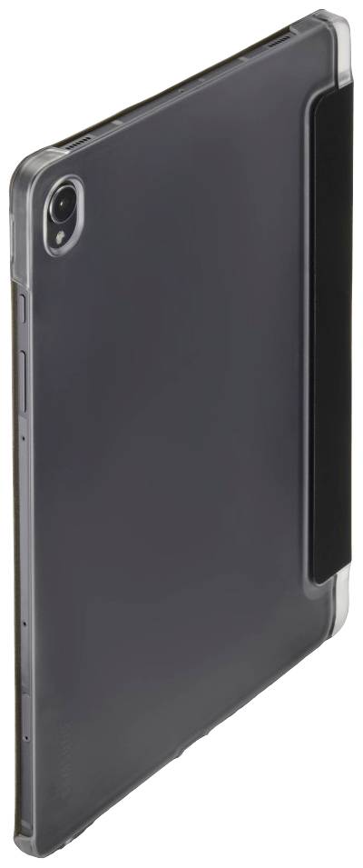 Ein dünnes, graues Tablet mit Kamera auf der Rückseite, seitlicher Ansicht mit abgerundeten Ecken.