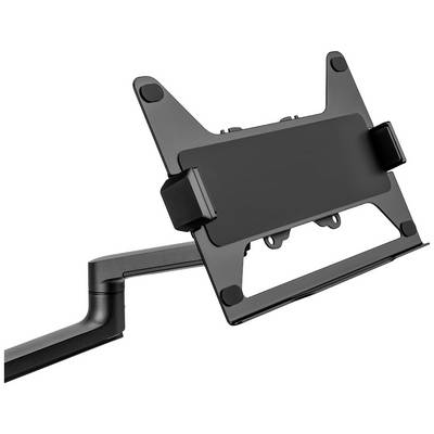 Tablet-Halterung in Schwarz, mit verstellbarem Arm, geeignet zum Befestigen eines Tablets an einem Tisch oder Schreibtisch für flexiblen Einsatz.