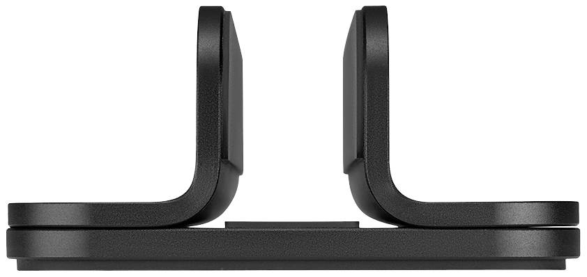 Ein schwarzes, U-förmiges Tischzubehör aus Metall, das zum Halten oder Stützen von Gegenständen verwendet wird.