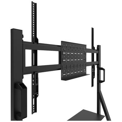 Halterung für einen Fernseher oder Monitor, mit verstellbaren Armen und Montageschienen, zur Befestigung an einer Wand.