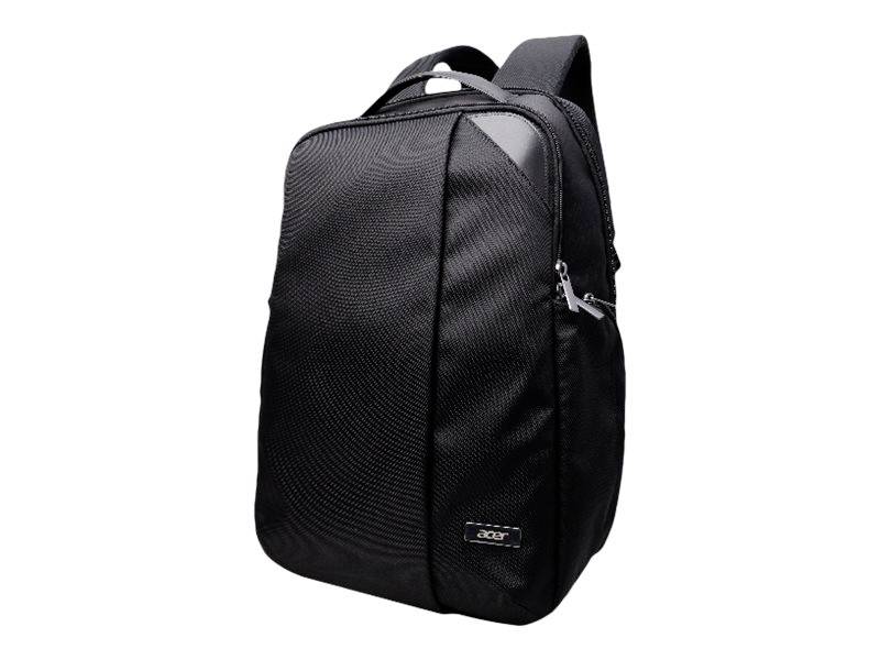 Schwarzer Rucksack mit mehreren Fächern und Reißverschlüssen, geeignet für den täglichen Gebrauch oder Reisen.