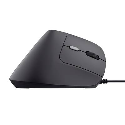 Seitliche Ansicht einer ergonomischen Computermaus. Die vertikale Form unterstützt eine neutrale Handposition.