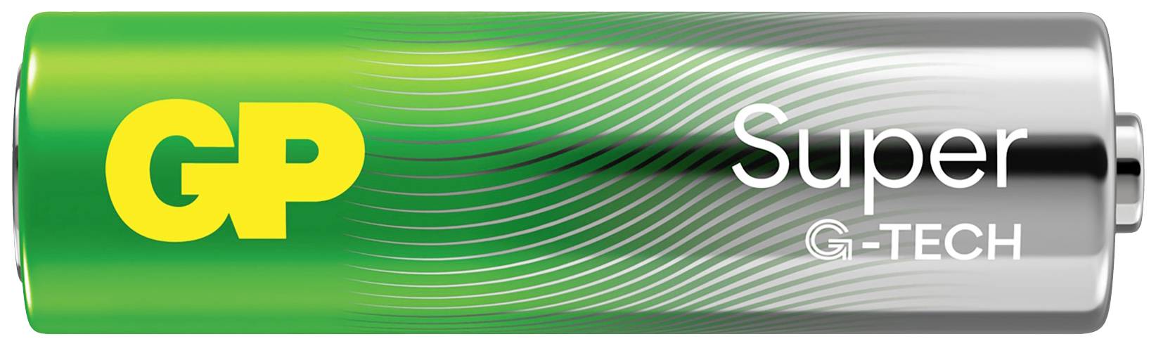 Grüne GP Super G-TECH Batterie mit gelbem GP-Logo und weißem 'Super' Schriftzug. Spiegelt hochwertigen Energieträger wider.
