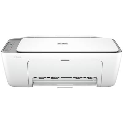 Ein weißer Drucker auf einem Tisch. Er hat ein schlichtes, kompaktes Design mit einem Papierfach offen an der Vorderseite.