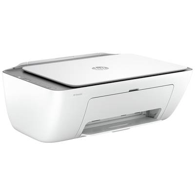 Ein weißer Multifunktionsdrucker auf einem Tisch. Der Drucker hat Tasten auf der linken Seite und einen Papierausgabeschacht vorne.