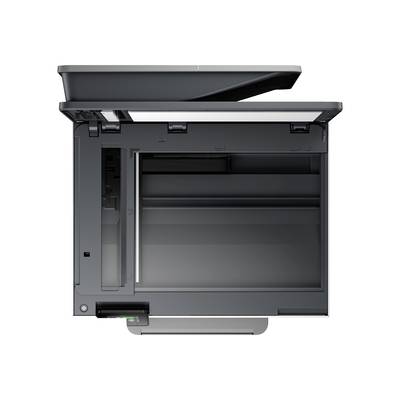Flachbett-Scanner von oben gesehen, geöffnetes Scan-Fach.