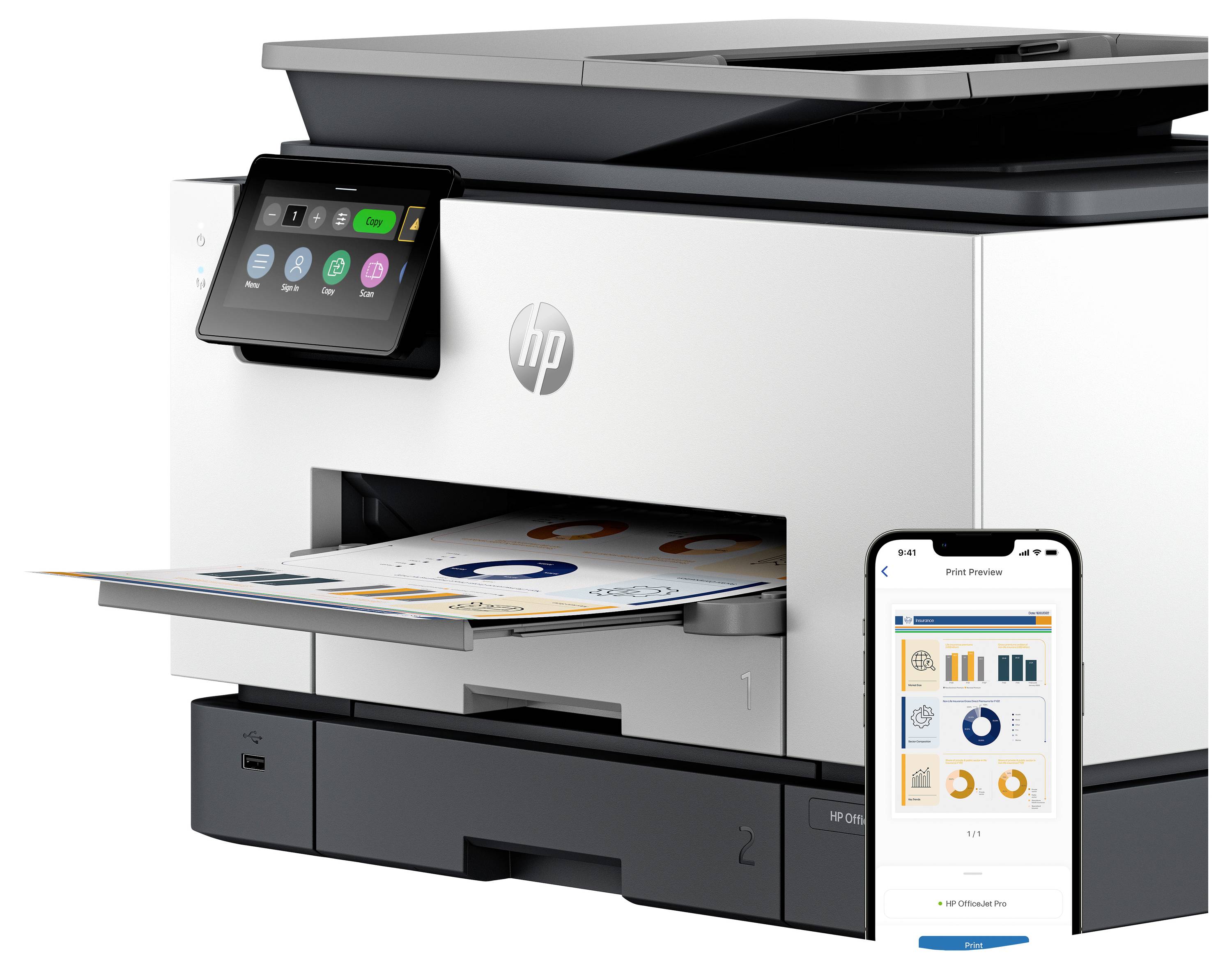 HP OfficeJet Pro 9130 b Multifunktionsdrucker Tintenstrahl Farbe A4 Drucker, Scanner, Kopierer, Fax ADF, Duplex-ADF, Dup