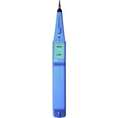 Blauer Spannungstester mit zwei Knöpfen, beschriftet mit 'High' und 'Low', verwendet zur Überprüfung elektrischer Spannungsstärken.