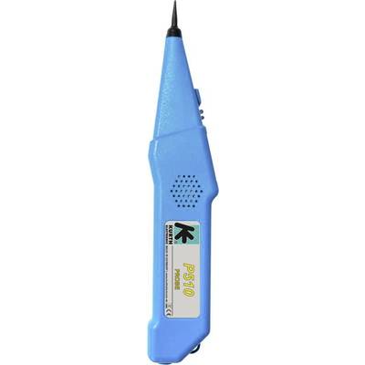 Blauer Spannungsprüfer P510 mit schwarzer Spitze, seitlich sichtbares Etikett mit Produktinformationen.