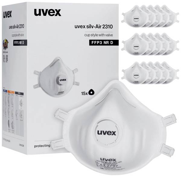 uvex silv-Air classic 2310 8762310 Feinstaubmaske mit Ventil FFP3 D 15 St. EN 149:2001 + A1:2009 DIN 149:2001 + A1:2009