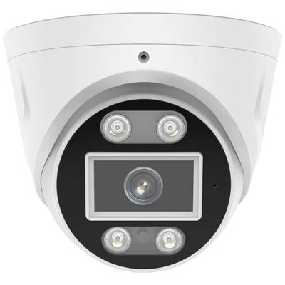 Überwachungskamera mit vier LED-Leuchten. Kamera mit rundem Gehäuse zur Deckenmontage geeignet.