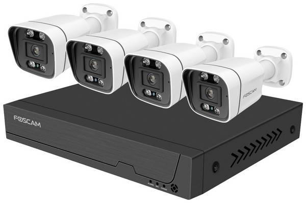 Foscam Schloss / Zutrittskontrolle FNA108E-B4-2T LAN IP-Überwachungskamera-Set 8-Kanal mit 4 Kameras 3840 x 2160 Pixel