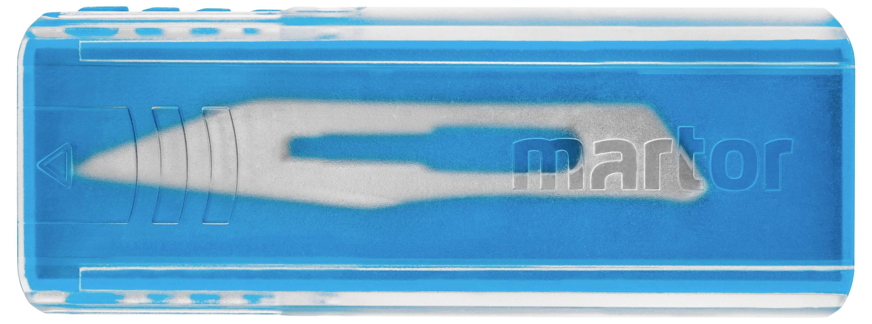 'Ersatzklinge in blauem Schutzgehäuse, geeignet für Präzisionsschneider.'