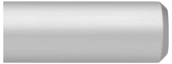 Silberner zylindrischer Metallstab auf weißem Hintergrund, glatt und glänzend.