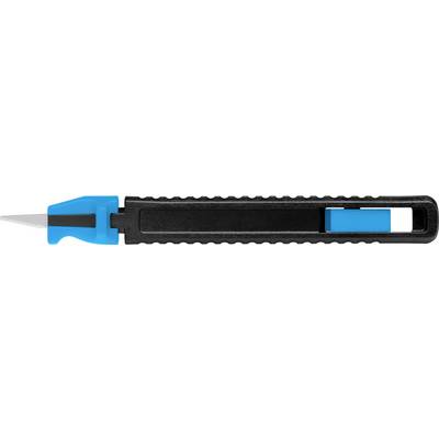 Ein blauer und schwarzer Cutter-Messer mit herausfahrbarer Klinge.