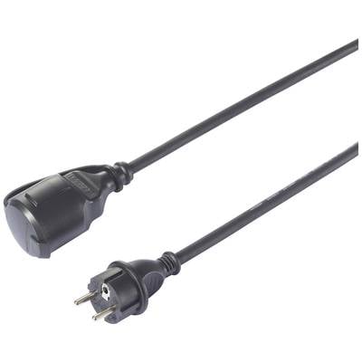 Schwarzes Netzkabel mit Schuko-Stecker und Buchse, geeignet für europäische Steckdosen.