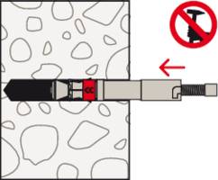 Bohrhammer-Animation zeigt einen Bohrer, der in Beton eindringt. Durchgestrichene Schraube signalisiert: Verwenden Sie keinen Schlag.