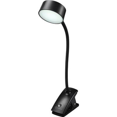 Schwarze Schreibtischlampe mit flexiblem Hals und Klammerfuß, geeignet zum Befestigen an verschiedenen Oberflächen für gezieltes Licht.