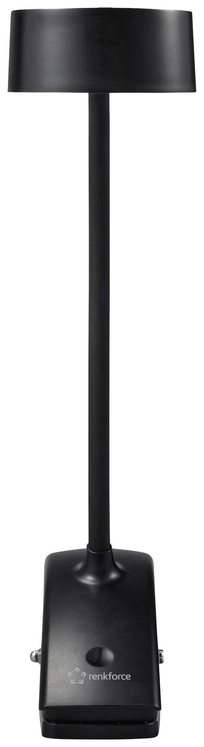 Schwarze Schreibtischlampe mit schlankem Ständer und rechteckigem Sockel; ideal für modernes Arbeitsumfeld und punktuelles Licht.