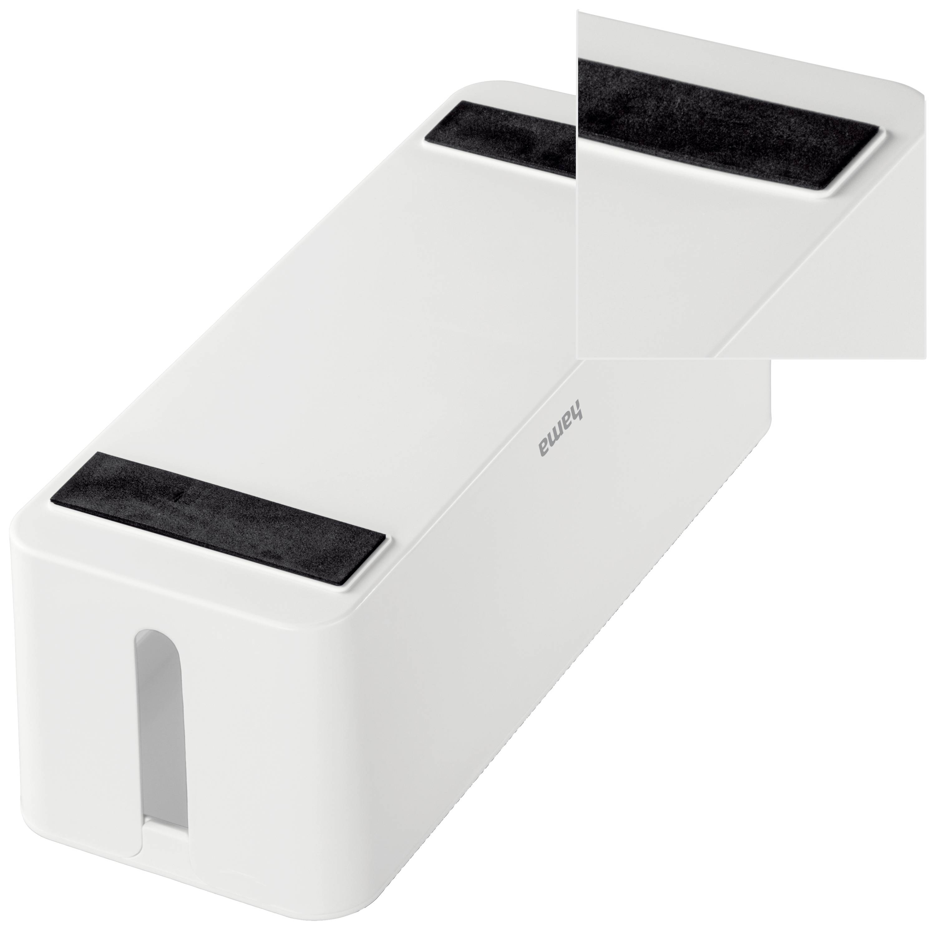 Weißer Kabelbox-Organizer mit schwarzer rutschfester Fläche oben, geeignet zur Aufbewahrung und Ordnung von Kabeln.