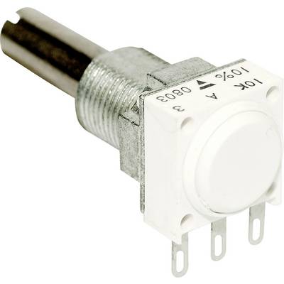 Ein grauer, zylindrischer Drehgeber mit einem weißen Kunststoffdrehrad, geeignet für elektronische Geräte zur Steuerung von Funktionen.