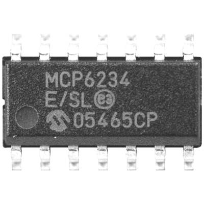 'Schwarzer Mikrochip mit der Aufschrift MCP6234 E/SL 05465CP'