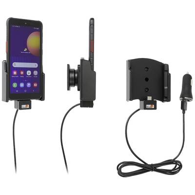 Halterung für Smartphone im Auto, zeigt das Gerät in verschiedenen Ansichten mit Ladekabel und 360-Grad-Drehfunktion.