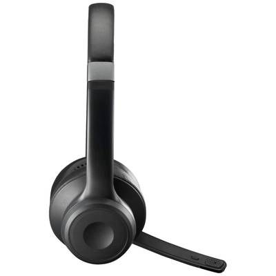 Ein schwarzes Over-Ear-Headset mit Mikrofonarm, geeignet für professionelle Telefonkonferenzen oder Online-Meetings.