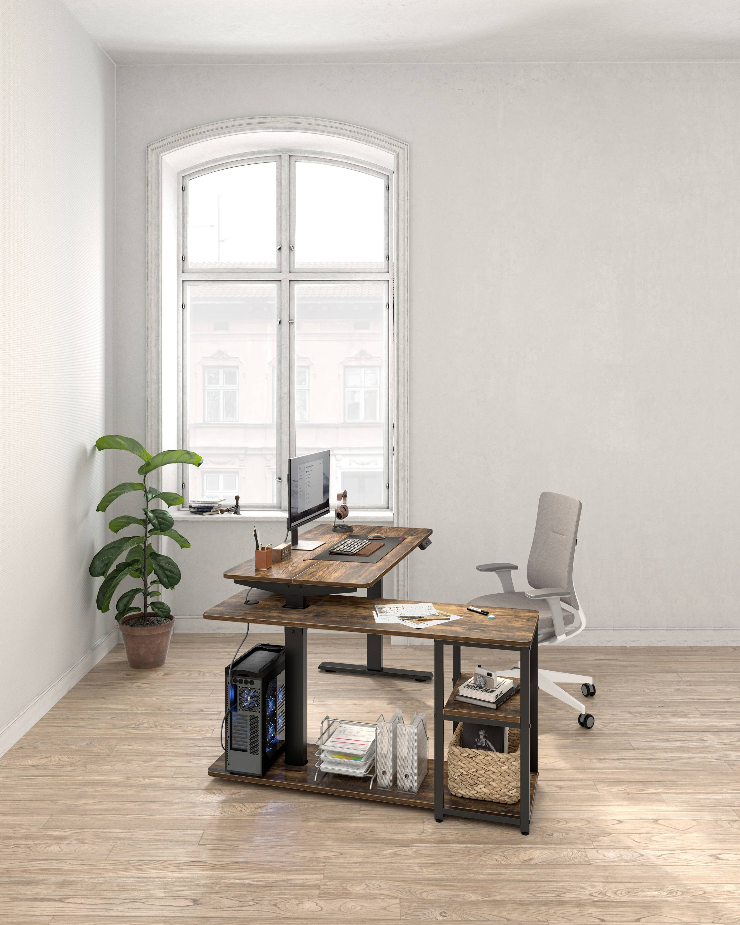 Höhenverstellbarer Tisch mit Ablagefach