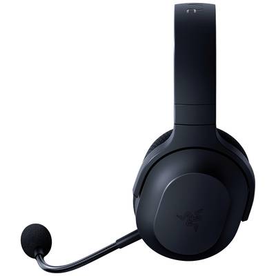 Schwarzes Gaming-Headset mit Mikrofon am linken Ohrhörer, geeignet für immersive Audiowiedergabe und Kommunikation beim Spielen.