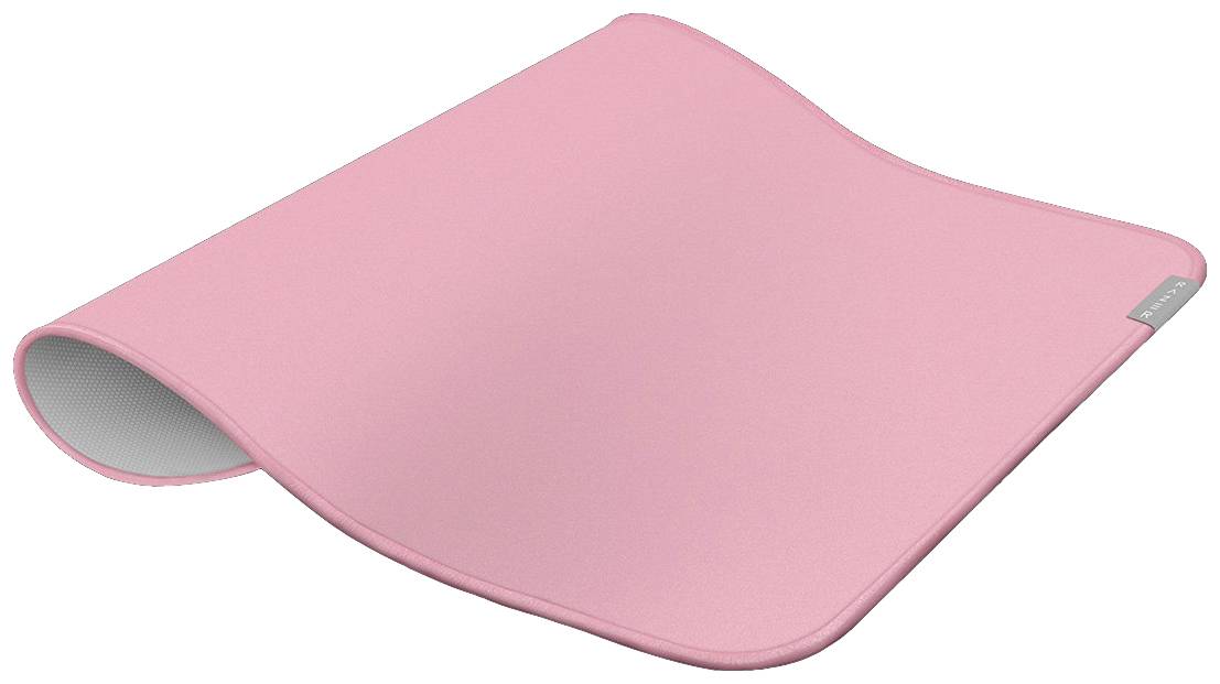 Mauspad aus rosa Stoff in leichter Wölbung, Oberfläche glatt, Kanten abgerundet. Ideal zur Verwendung mit Computermaus.