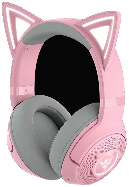 Rosa Kopfhörer mit leuchtenden Katzenohren, stilvolles Design, geeignet für Musikliebhaber und Gamer.