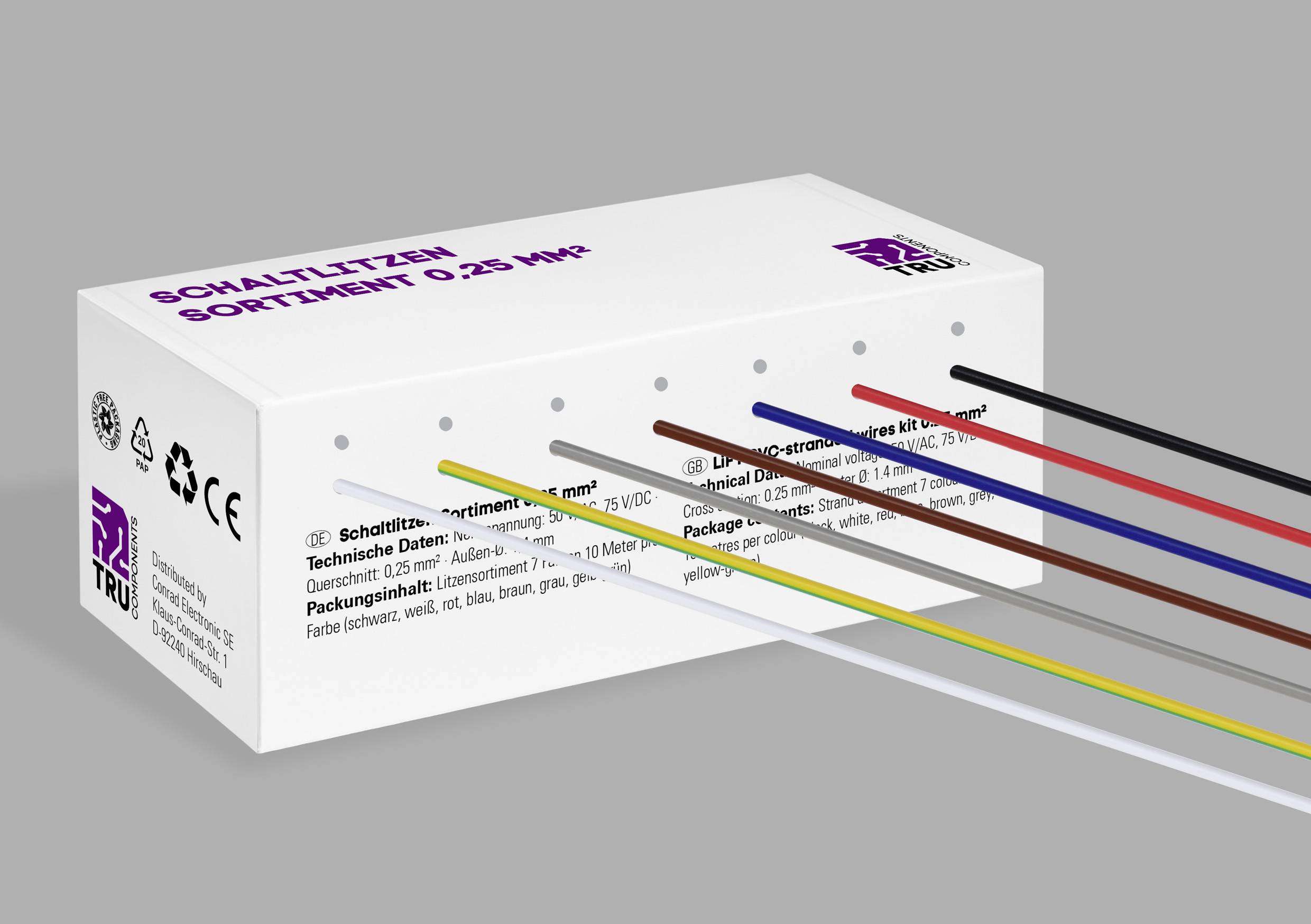 TRU COMPONENTS TC-12112352 Litze 0.25 mm² Schwarz, Weiß, Rot, Blau, Braun, Grau, Gelb-Grün 1 Set
