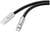 Zwei USB-C-Kabel mit silbernen Steckern und schwarzer Ummantelung, die eine Verbindung zwischen Geräten ermöglichen.