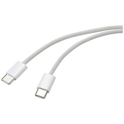Zwei weiße, geflochtene USB-C-Kabel mit metallischen Steckern, die parallel verlaufen.