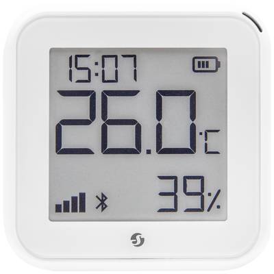Digitales Thermometer zeigt 26,0 °C, 15:07 Uhr, Bluetooth-Verbindung und 39% Batterieanzeige.